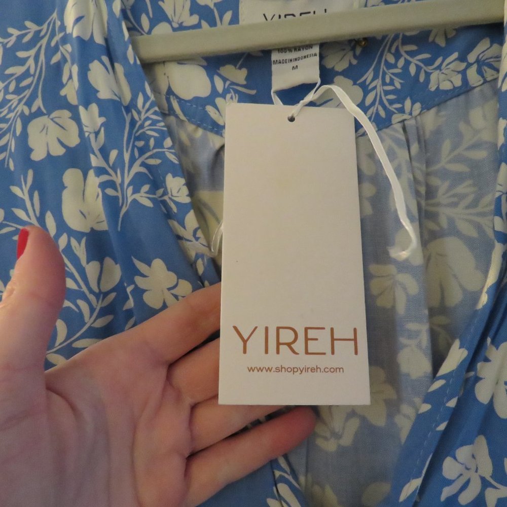 YIREH Brynn Floral Button Front Hawaiian Midi Dress in Denim Blue - Size M NWT - Picture 4 of 15